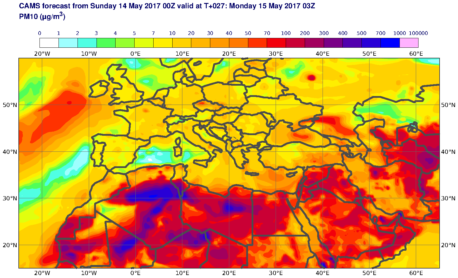 PM10 (μg/m3) valid at T27 - 2017-05-15 03:00