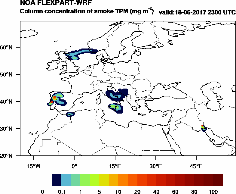 Column concentration of smoke TPM - 2017-06-18 23:00