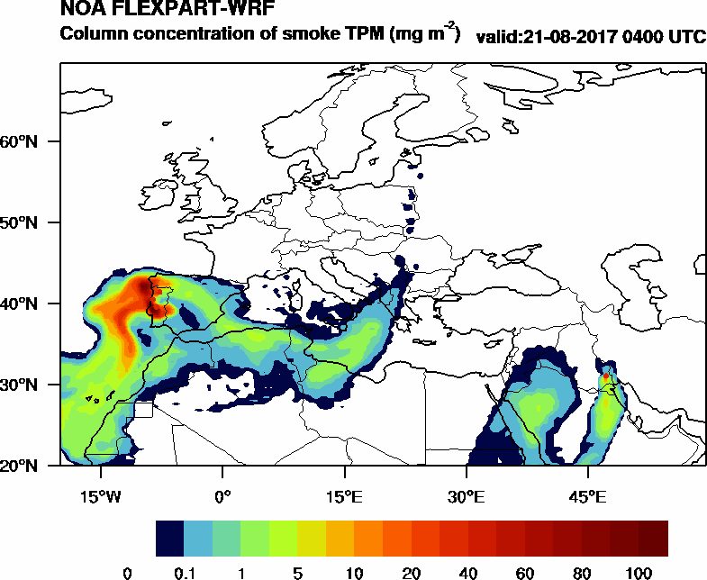 Column concentration of smoke TPM - 2017-08-21 04:00
