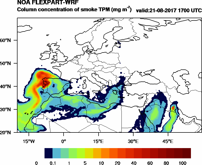 Column concentration of smoke TPM - 2017-08-21 17:00