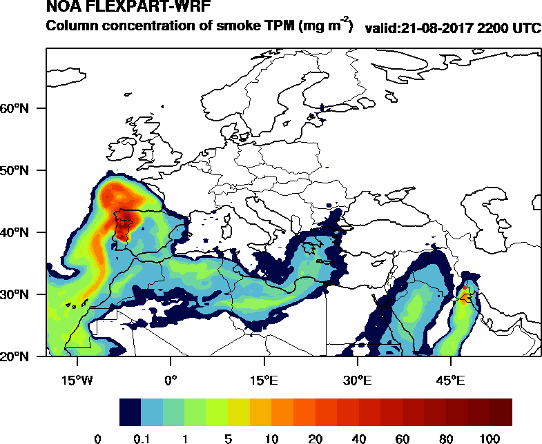 Column concentration of smoke TPM - 2017-08-21 22:00