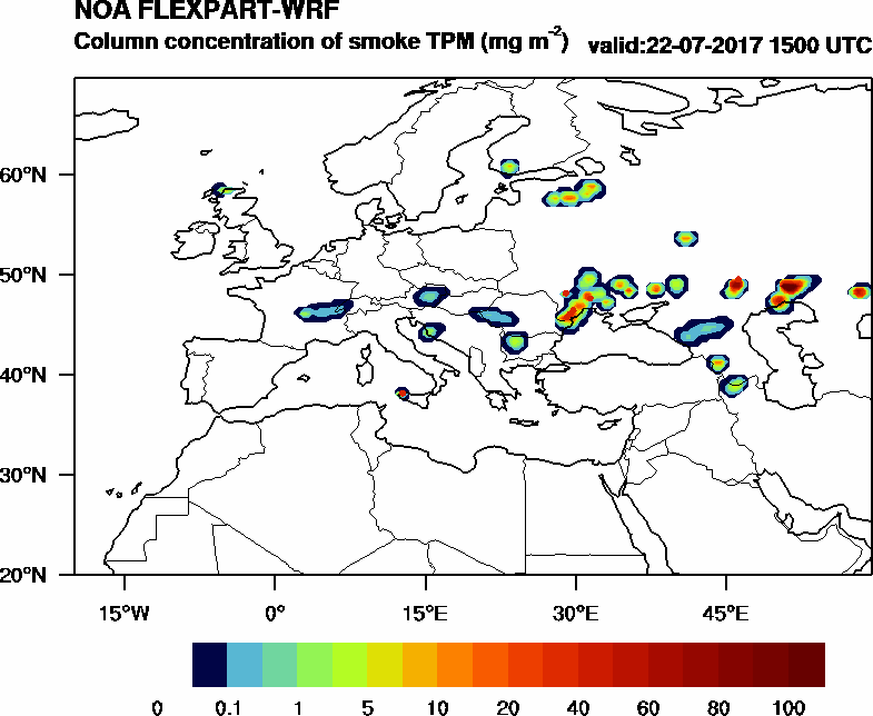 Column concentration of smoke TPM - 2017-07-22 15:00