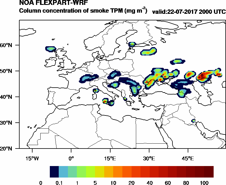 Column concentration of smoke TPM - 2017-07-22 20:00