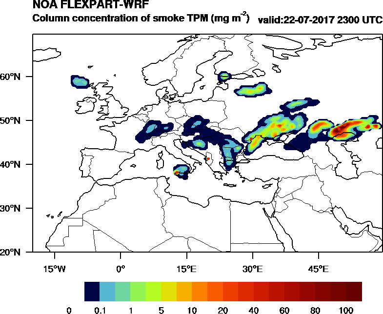 Column concentration of smoke TPM - 2017-07-22 23:00