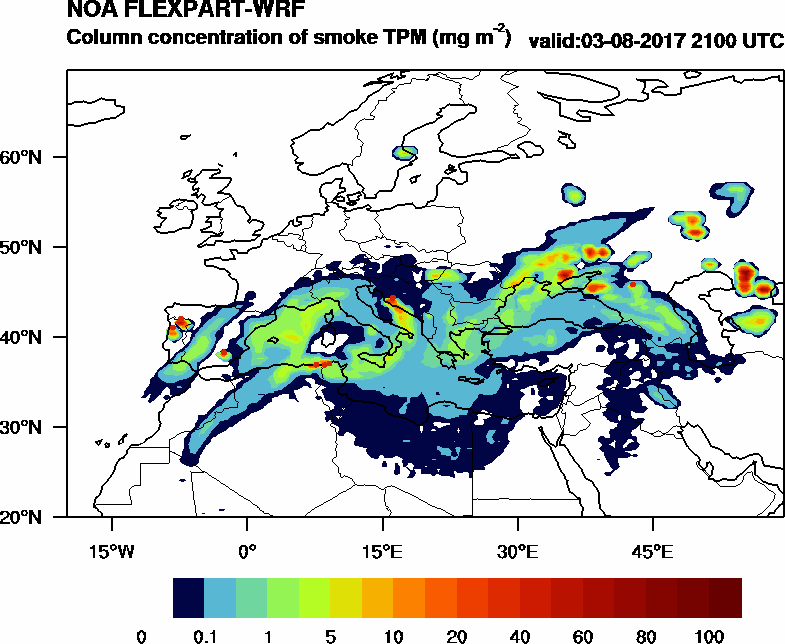 Column concentration of smoke TPM - 2017-08-03 21:00