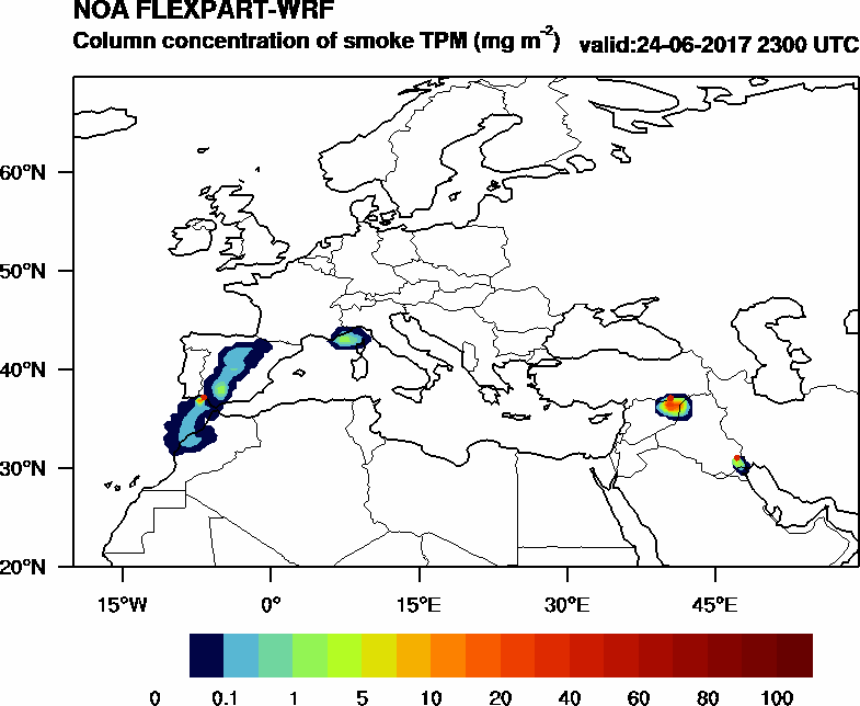 Column concentration of smoke TPM - 2017-06-24 23:00