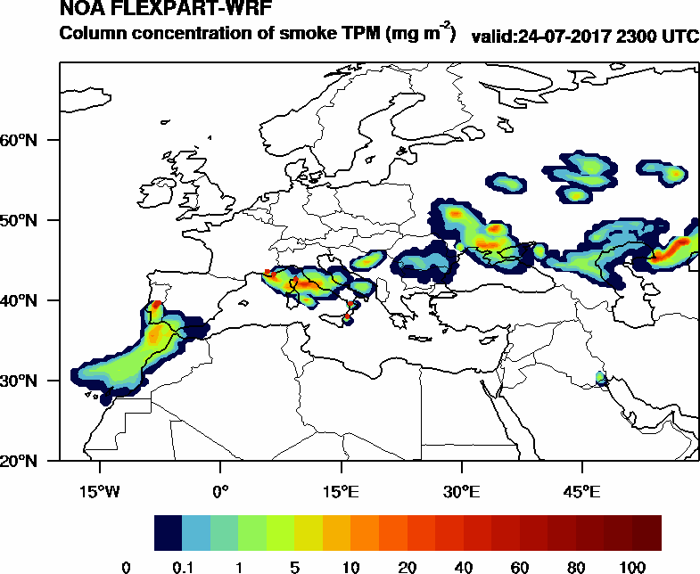 Column concentration of smoke TPM - 2017-07-24 23:00