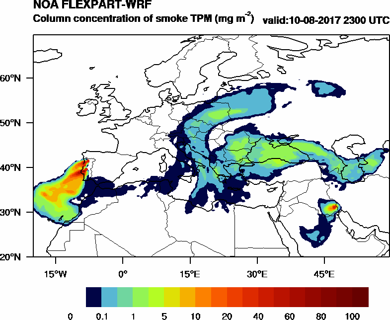 Column concentration of smoke TPM - 2017-08-10 23:00