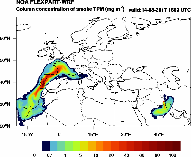 Column concentration of smoke TPM - 2017-08-14 18:00