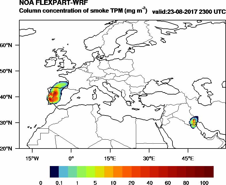 Column concentration of smoke TPM - 2017-08-23 23:00