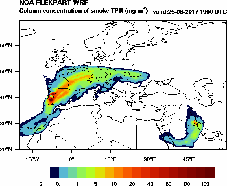 Column concentration of smoke TPM - 2017-08-25 19:00