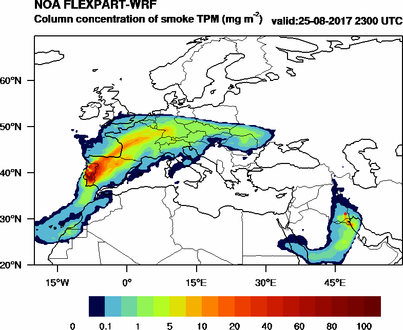 Column concentration of smoke TPM - 2017-08-25 23:00